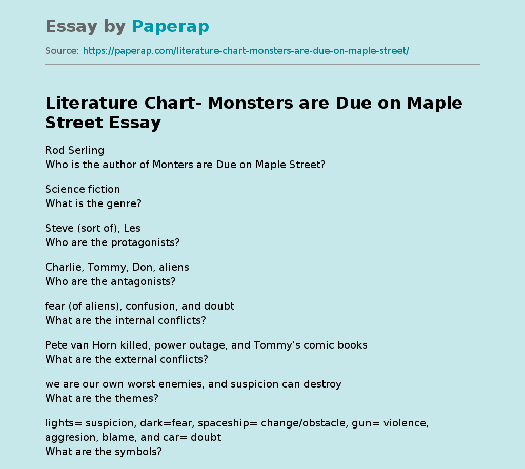 Literature Chart- Monsters are Due on Maple Street