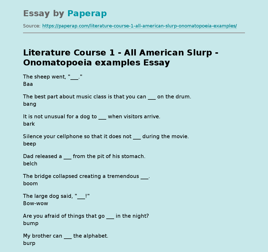 Literature Course 1 - All American Slurp - Onomatopoeia examples