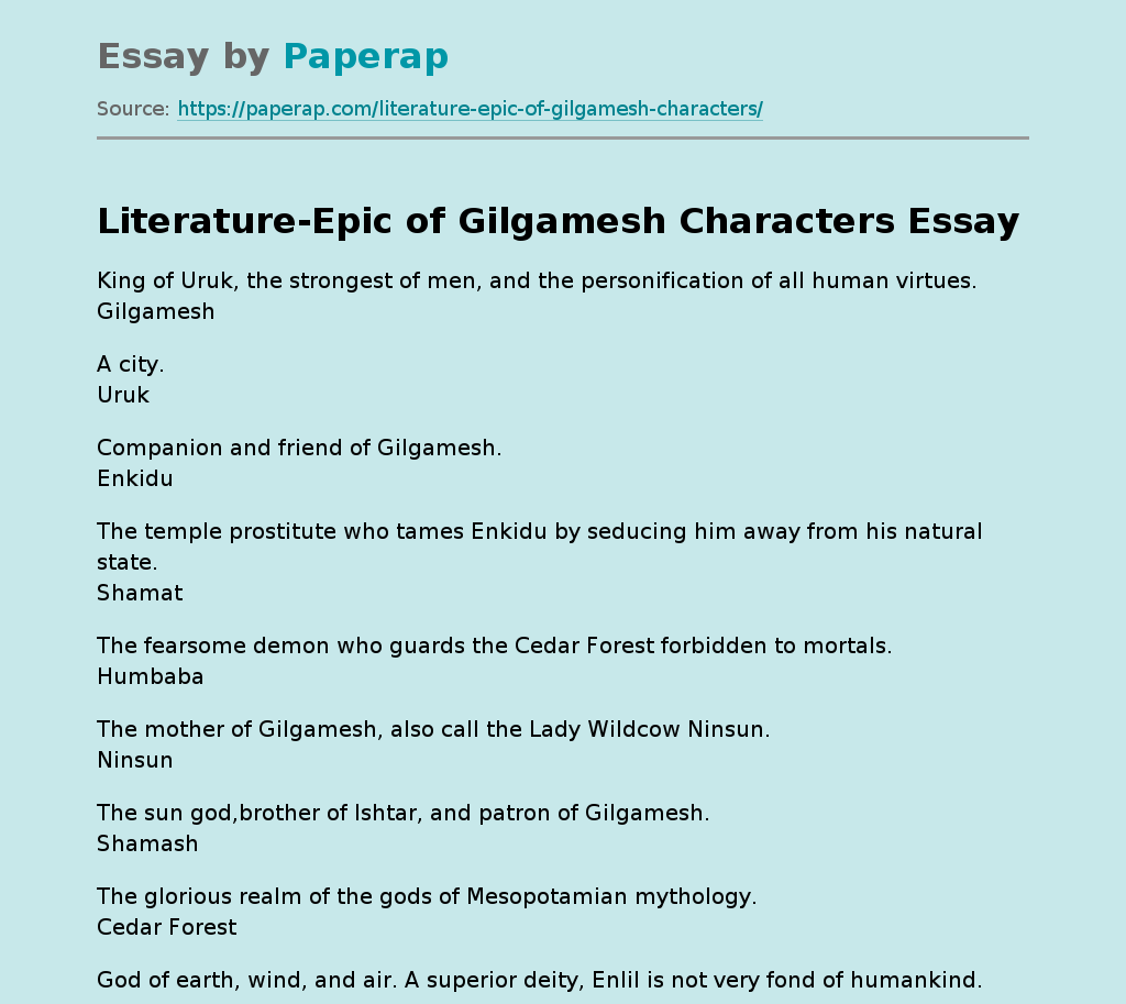 Literature-Epic of Gilgamesh Characters