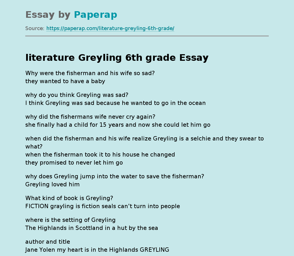 literature Greyling 6th grade