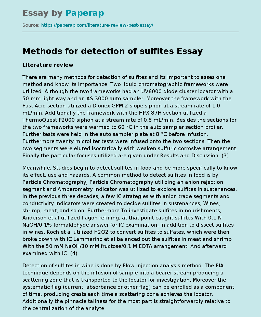 Methods for detection of sulfites