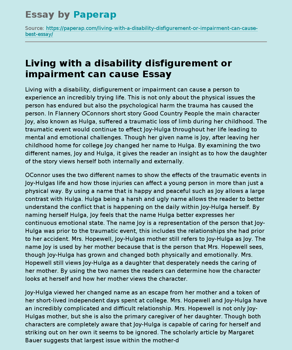 Living With a Disability Disfigurement or Impairment