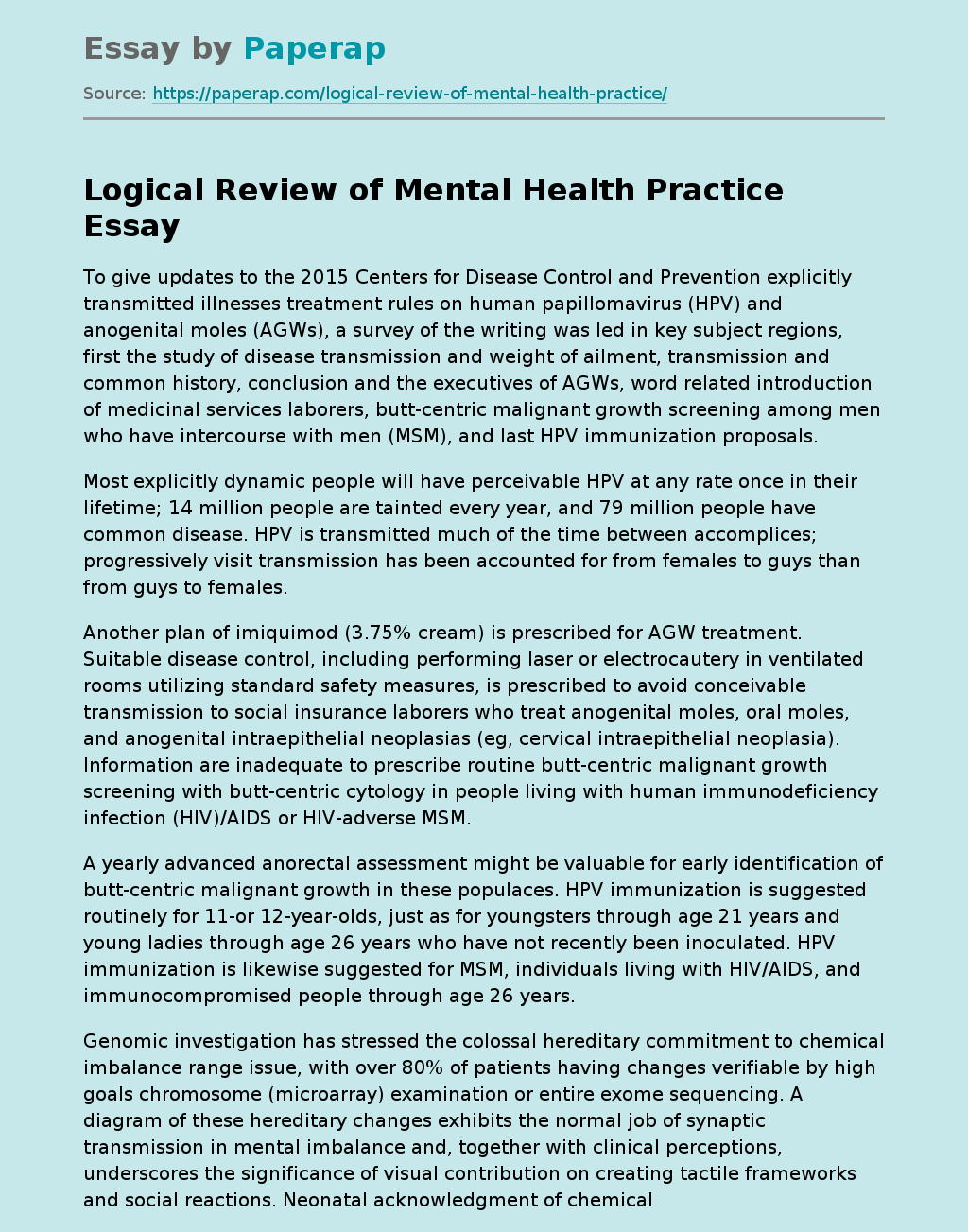 Logical Review of Mental Health Practice
