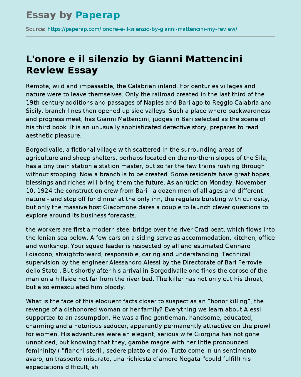 "L'onore e il silenzio" by Gianni Mattencini