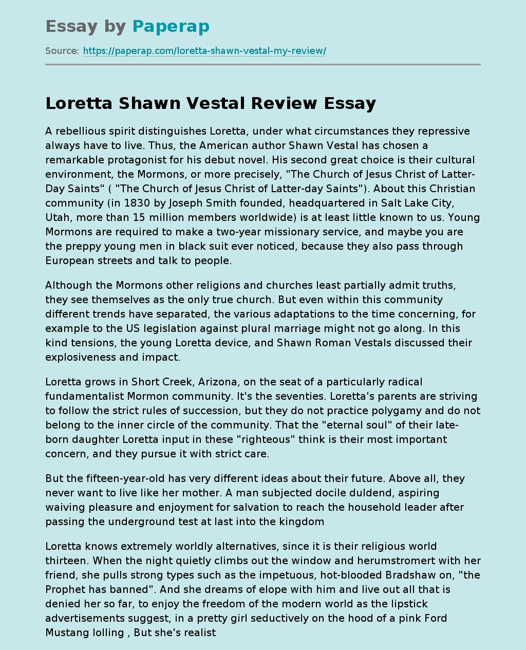 Loretta Shawn Vestal Review