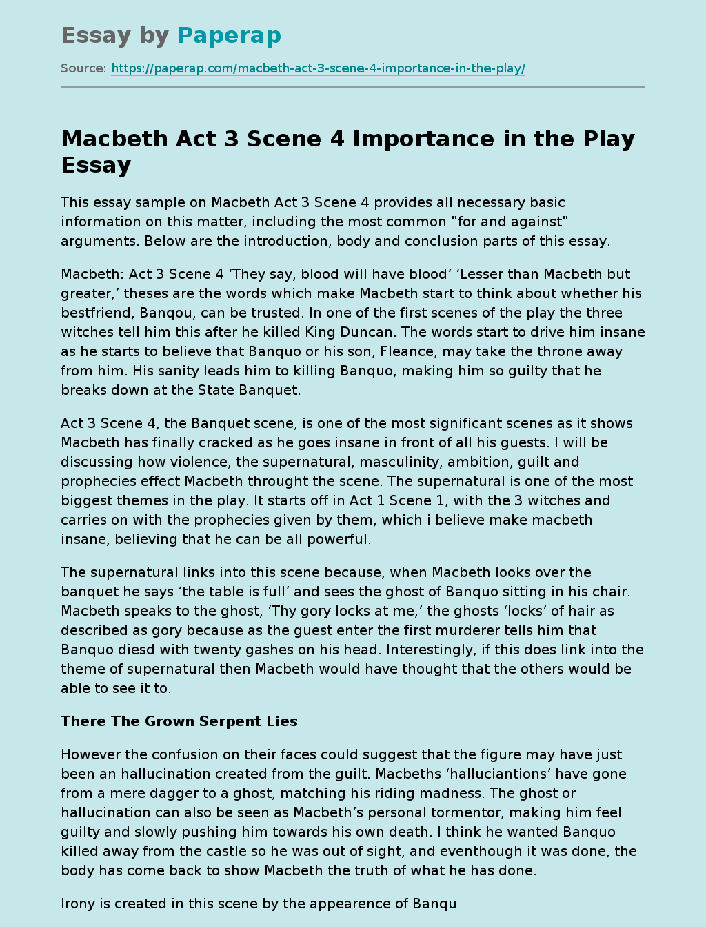essay on macbeth by shakespeare