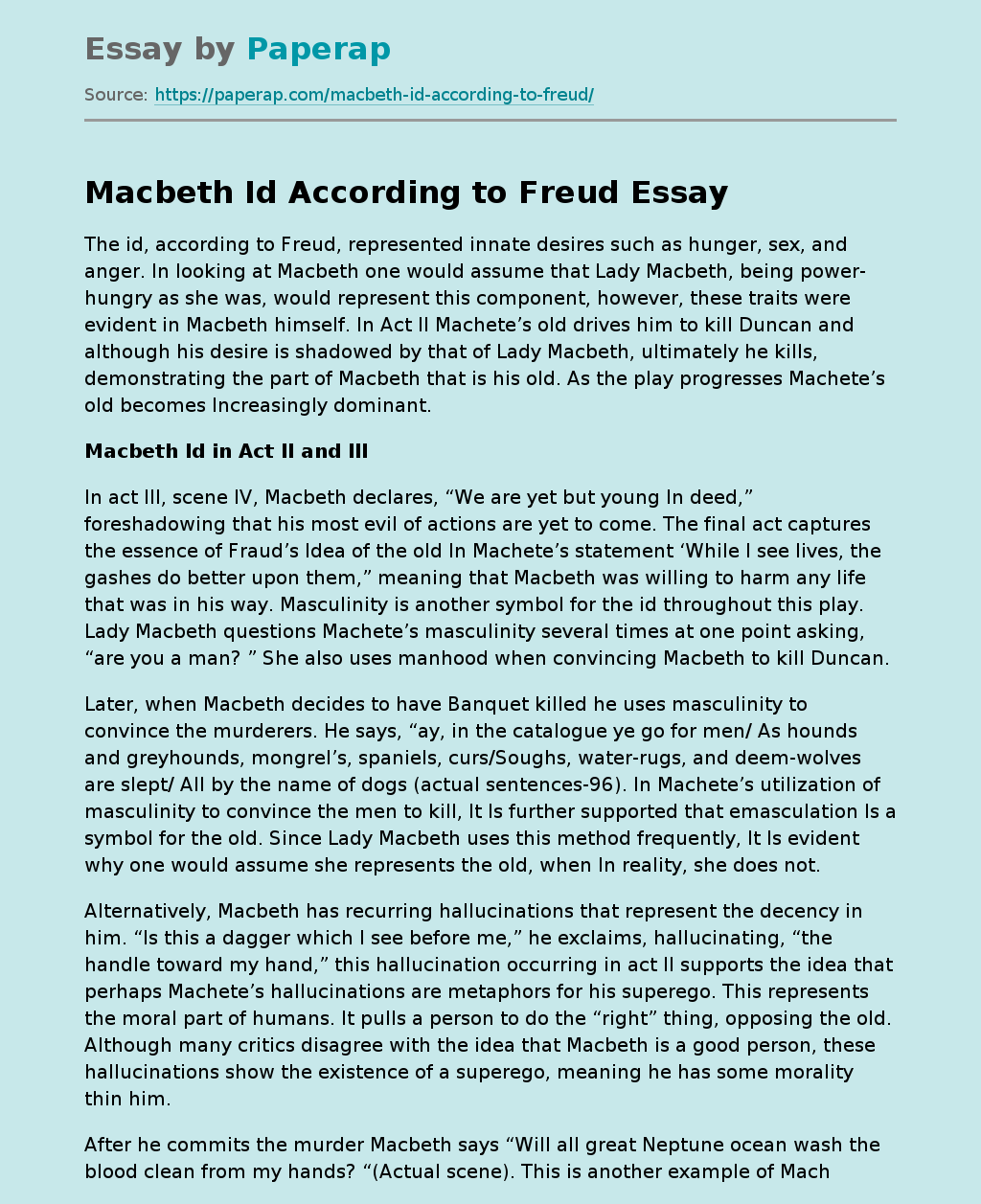 Macbeth Id According to Freud