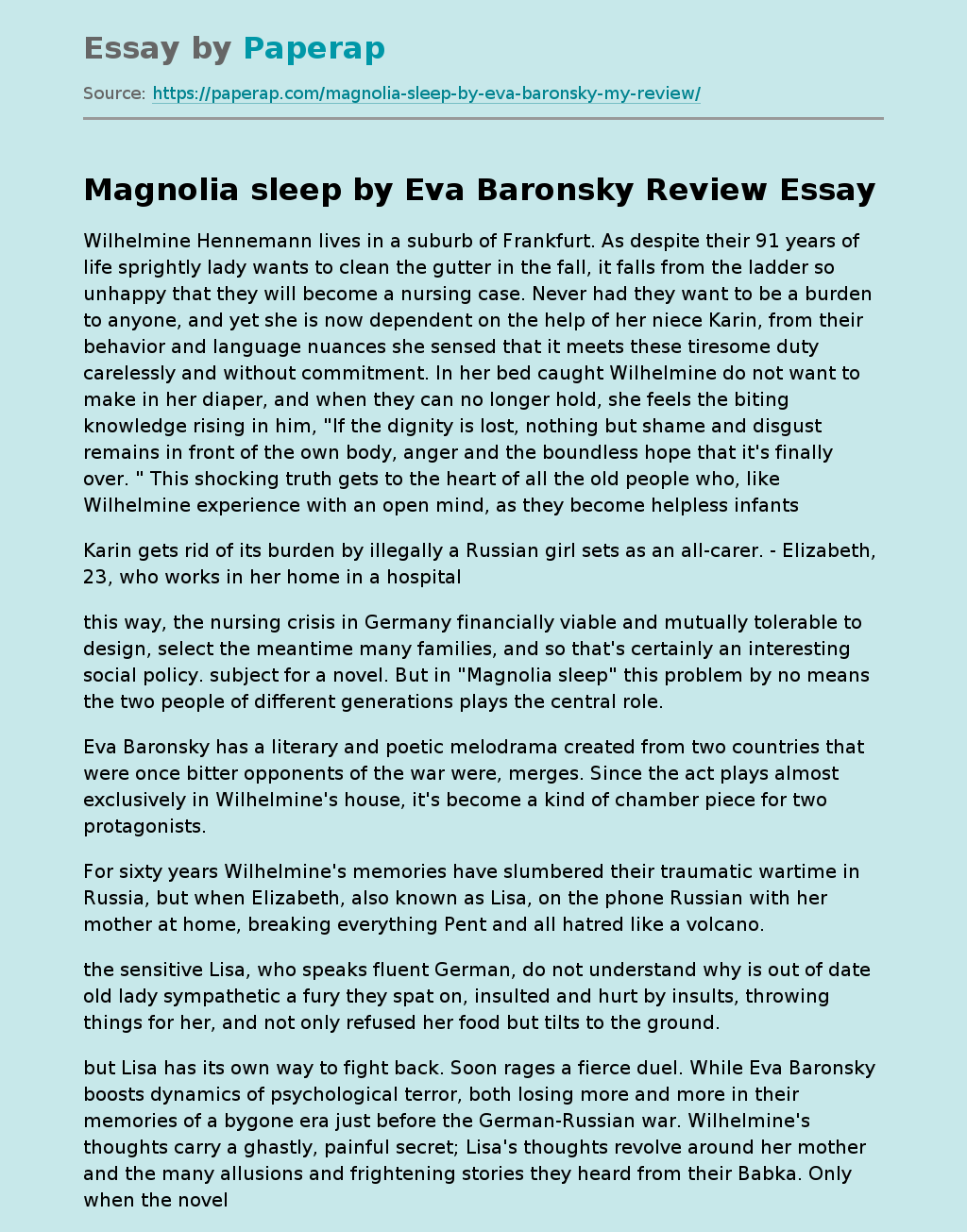Magnolia Sleep By Eva Baronsky Review