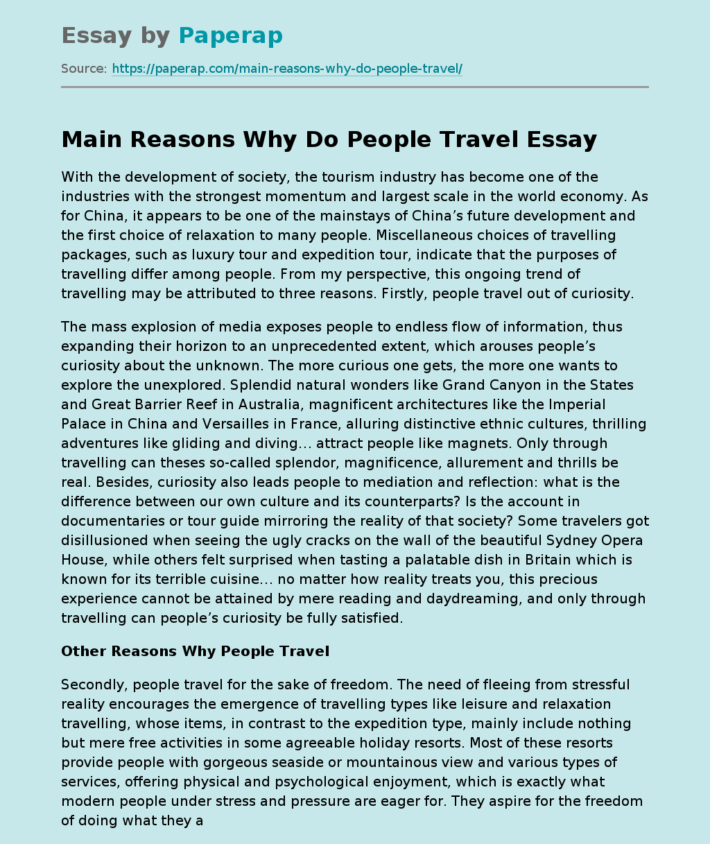 Main Reasons Why Do People Travel