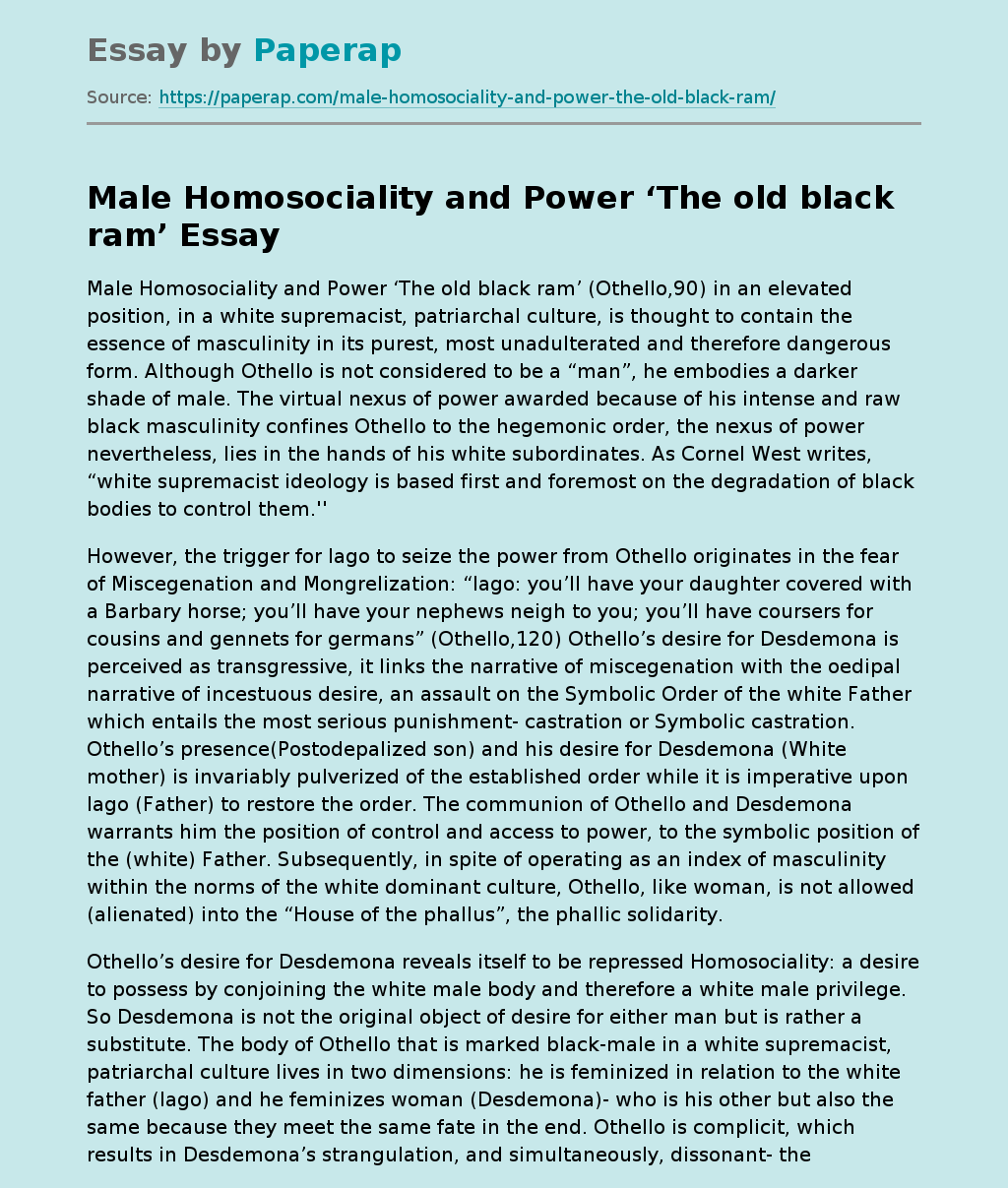 Male Homosociality and Power ‘The old black ram’