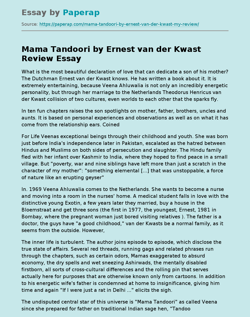 Mama Tandoori by Ernest van der Kwast Review