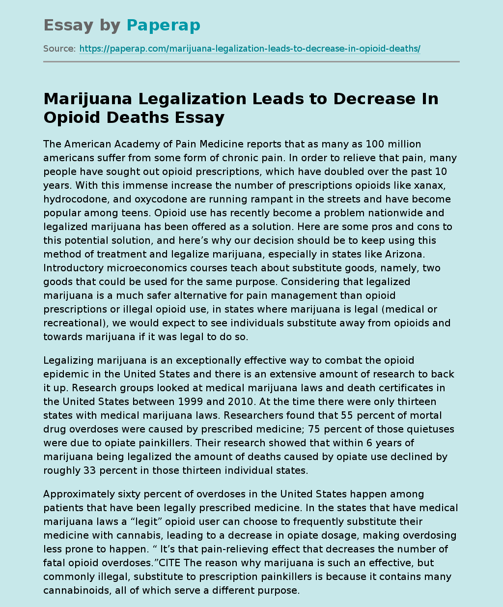 Marijuana Legalization Leads to Decrease In Opioid Deaths