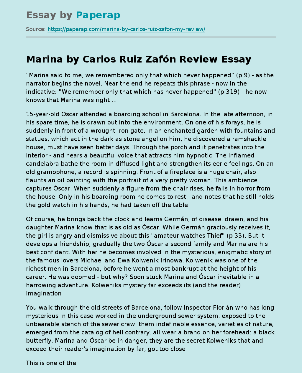Marina by Carlos Ruiz Zafón Review