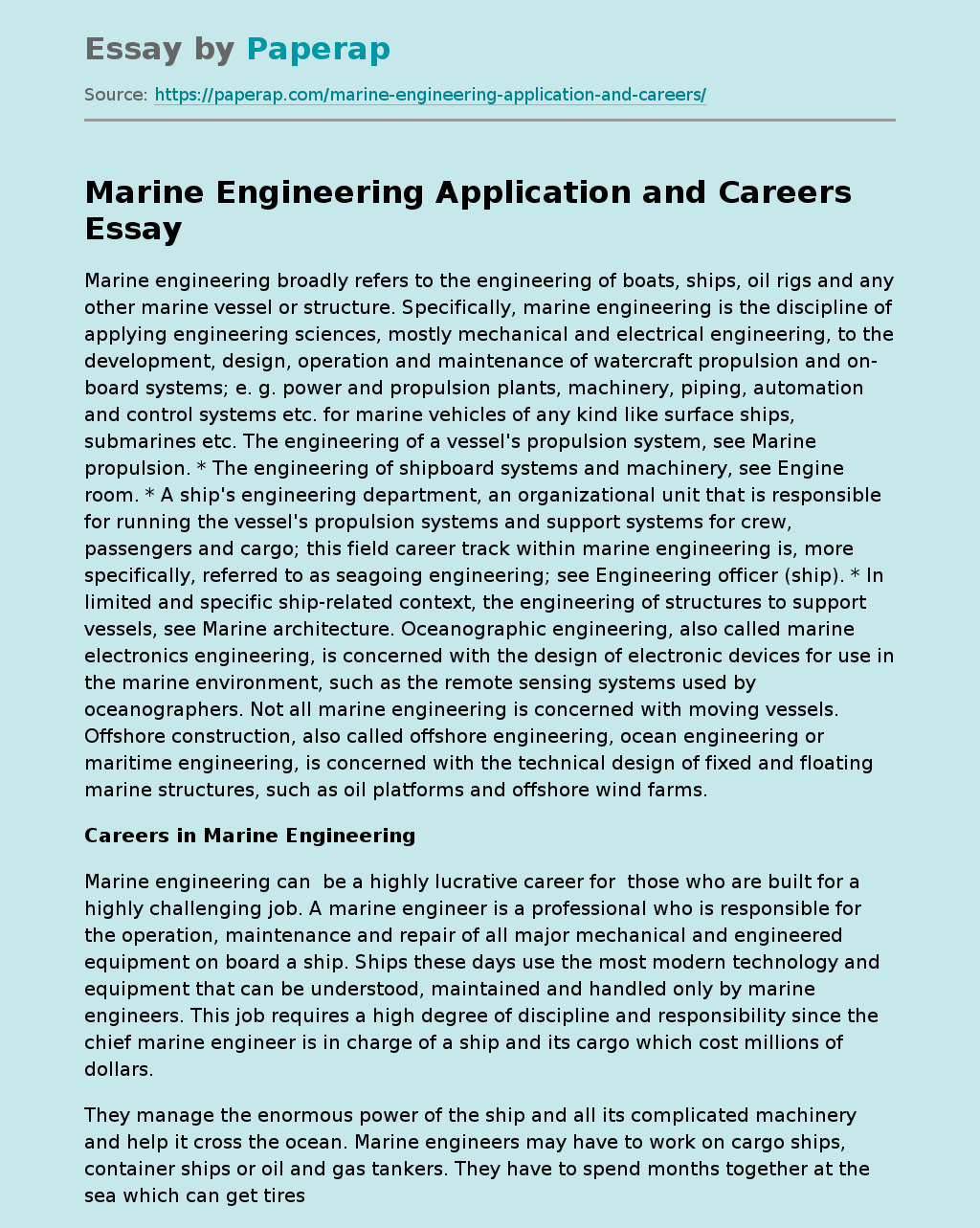 Marine Engineering Application and Careers