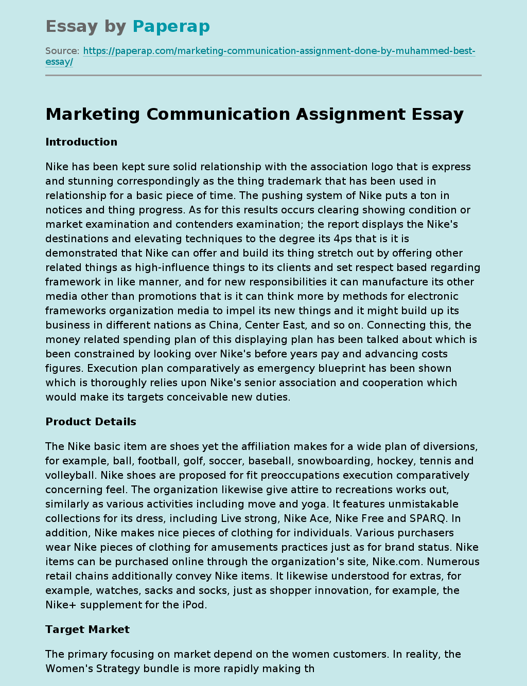 Marketing Communication Assignment