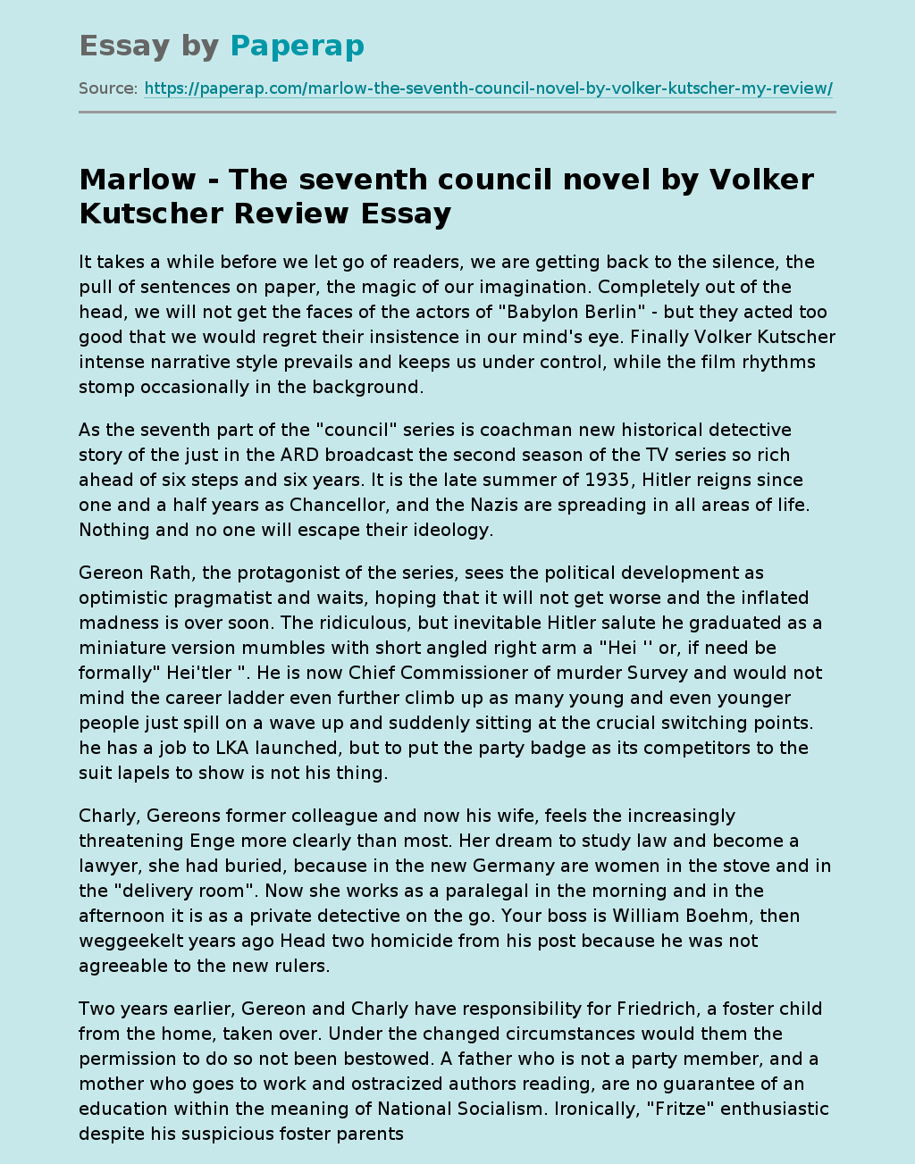 Marlow - The seventh council novel by Volker Kutscher Review