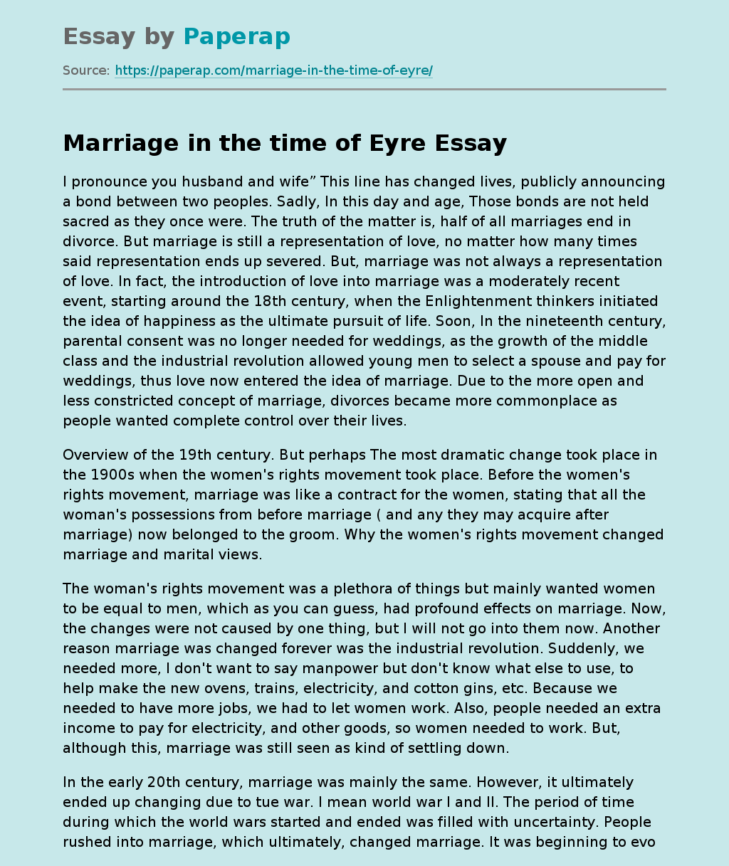 Marriage in the time of Eyre