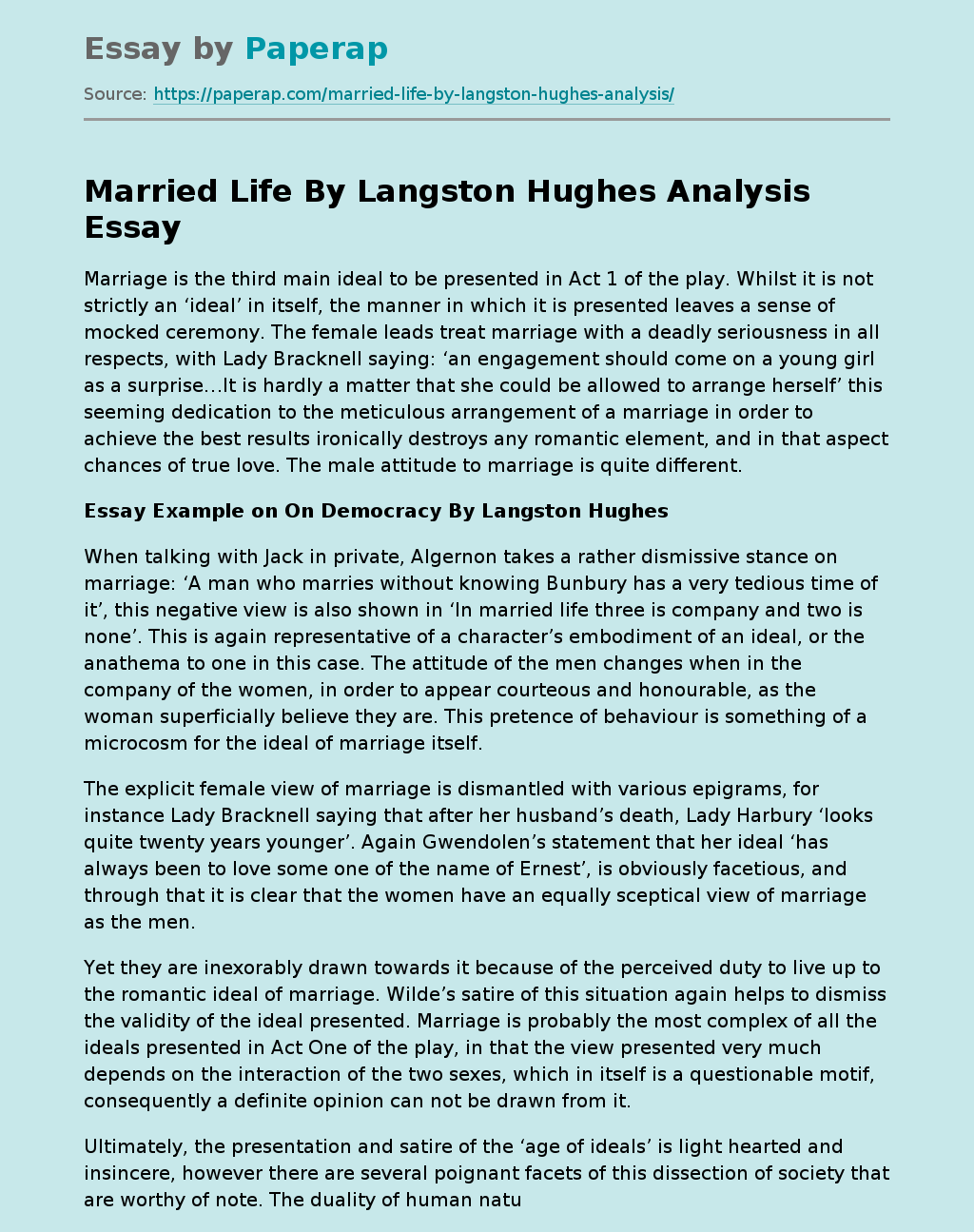 Married Life By Langston Hughes