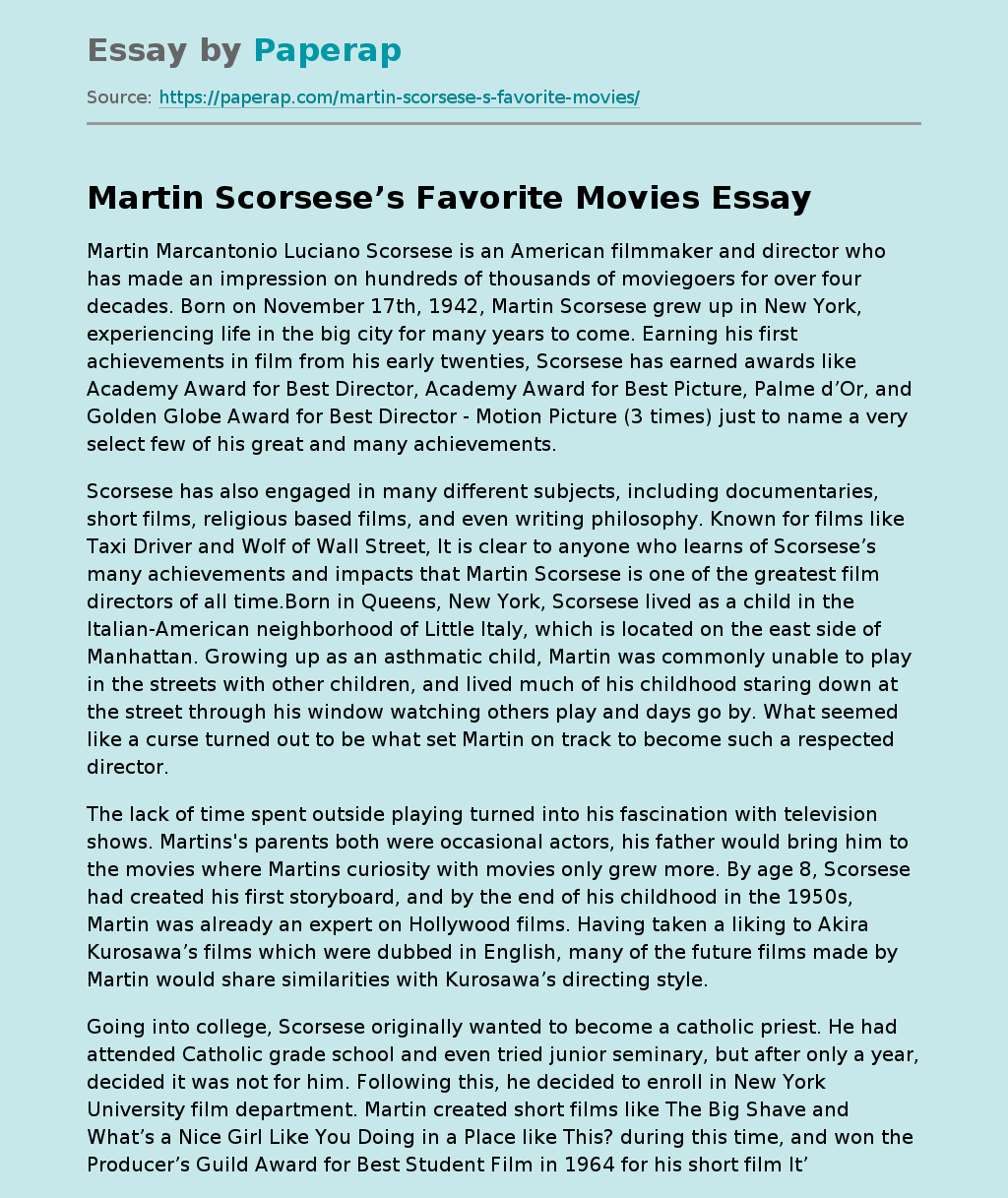 Martin Scorsese’s Favorite Movies