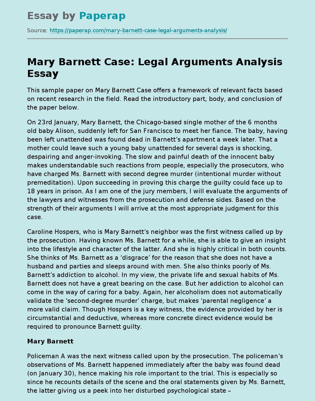 Mary Barnett Case: Legal Arguments Analysis