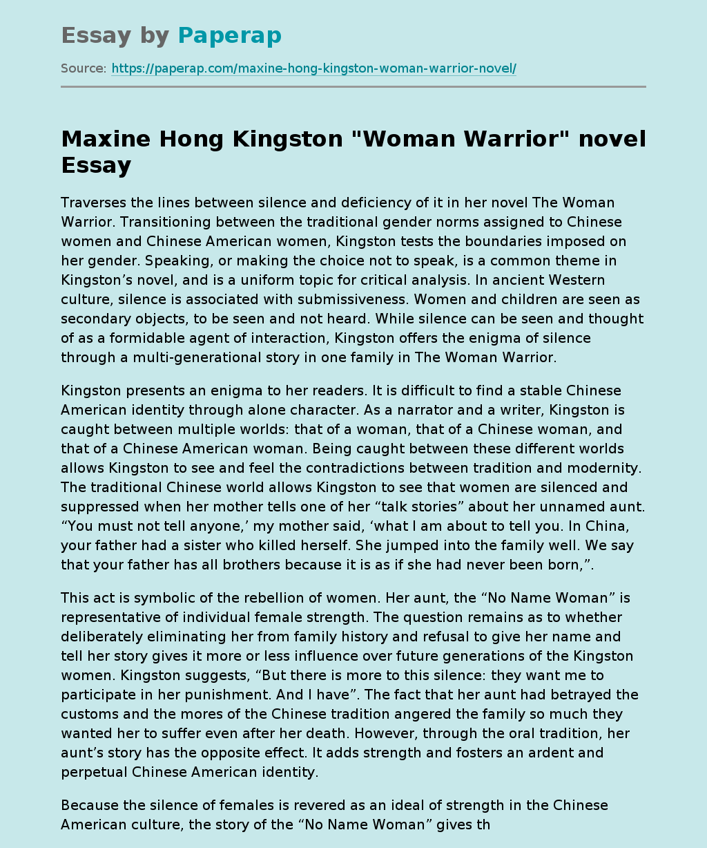 Maxine Hong Kingston "Woman Warrior" novel