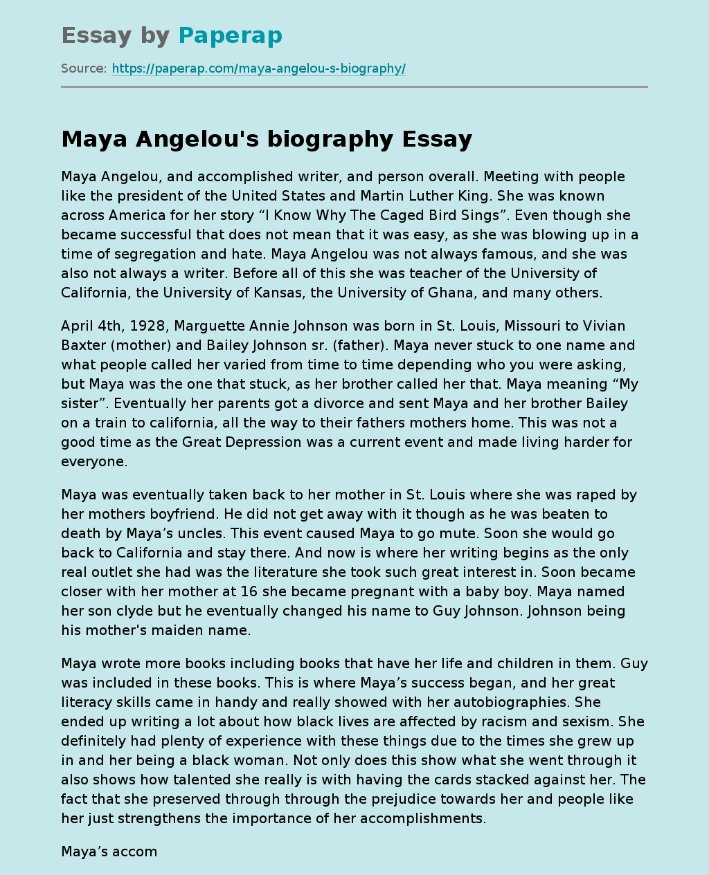 Maya Angelou's biography