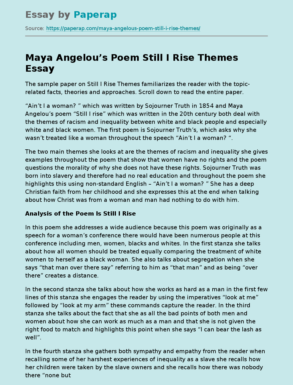 Maya Angelou’s Poem Still I Rise Themes