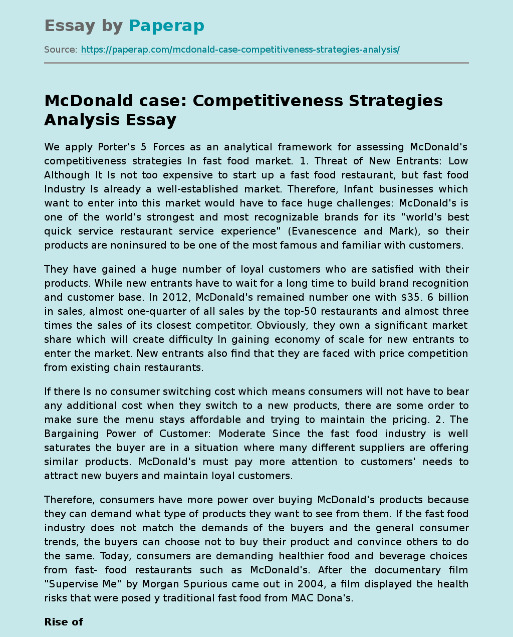 McDonald case: Competitiveness Strategies Analysis
