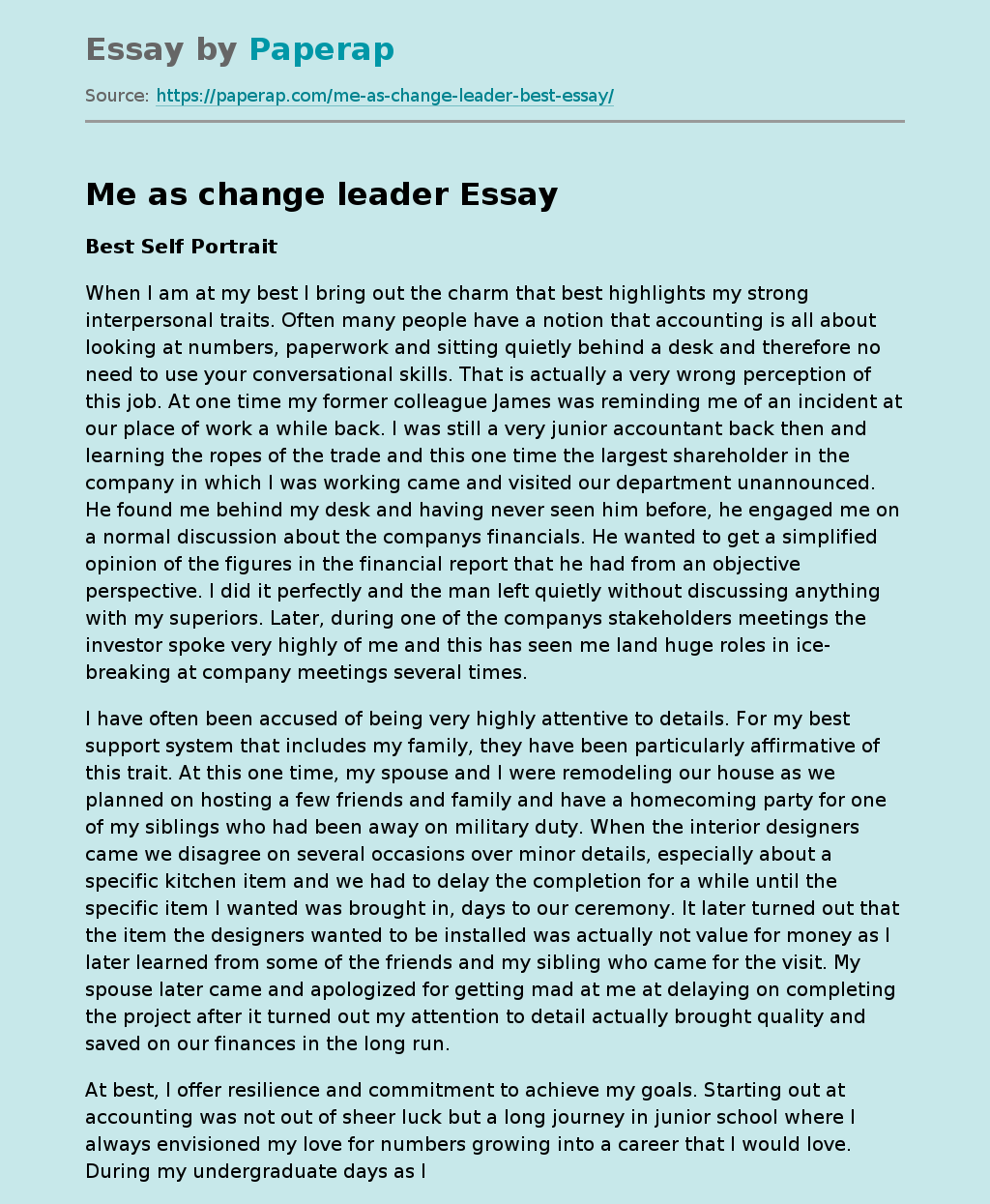 Me as Change Leader