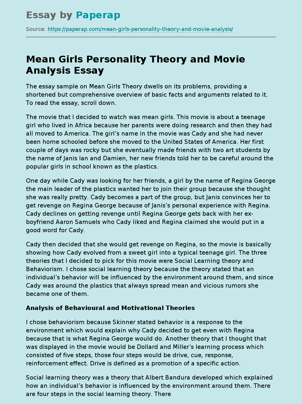 Mean Girls Personality Theory and Movie Analysis