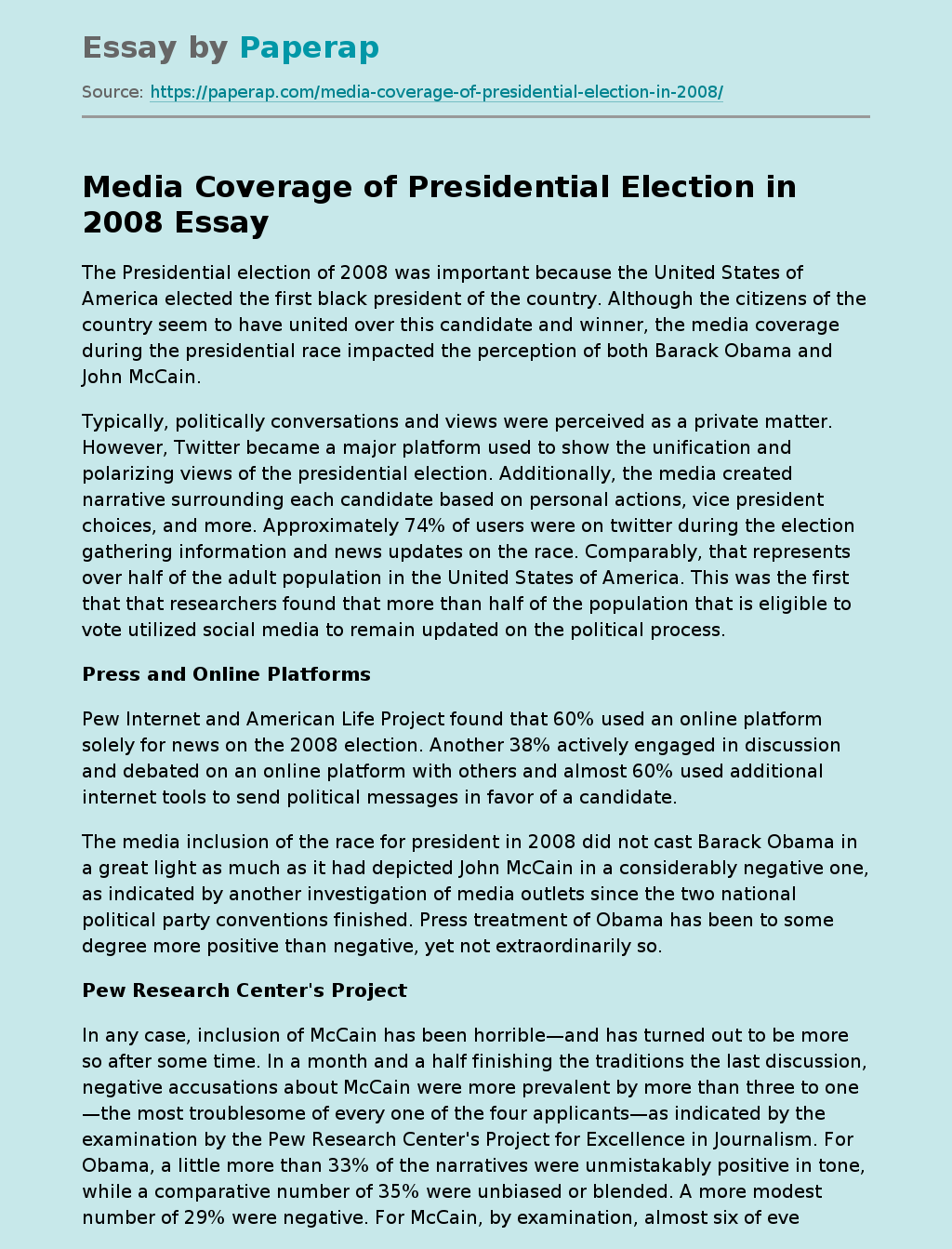Media Coverage of Presidential Election in 2008