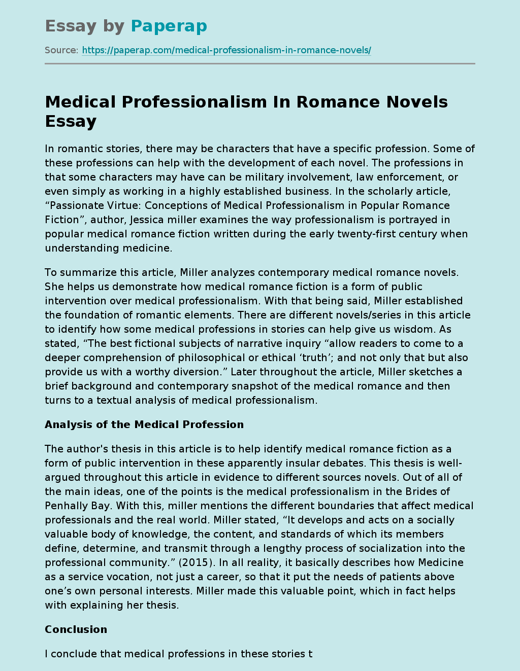 Medical Professionalism In Romance Novels