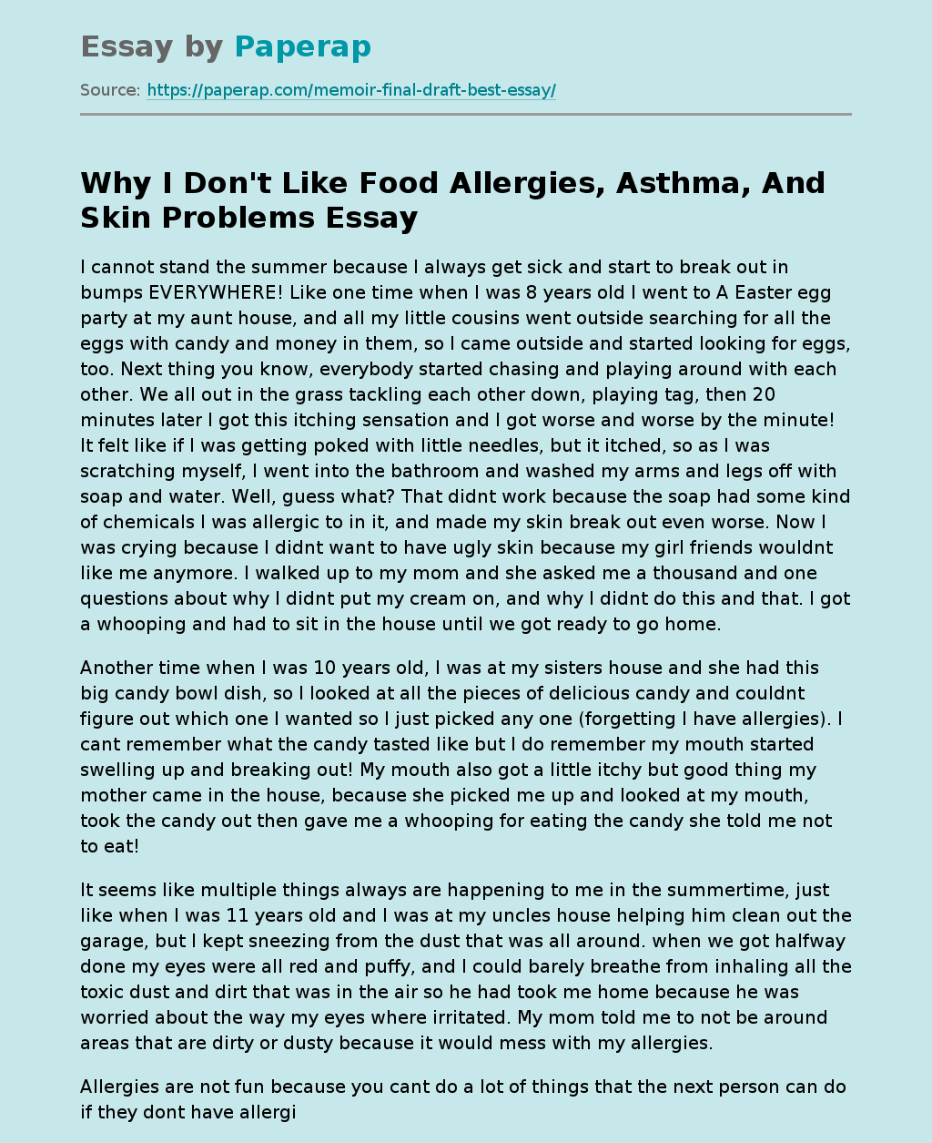 Why I Don't Like Food Allergies, Asthma, And Skin Problems