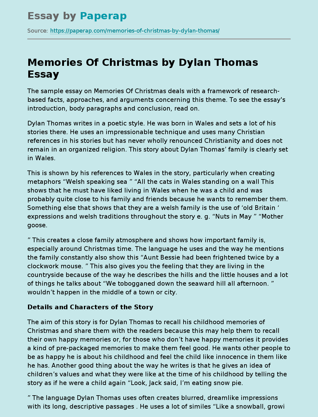 Memories Of Christmas by Dylan Thomas