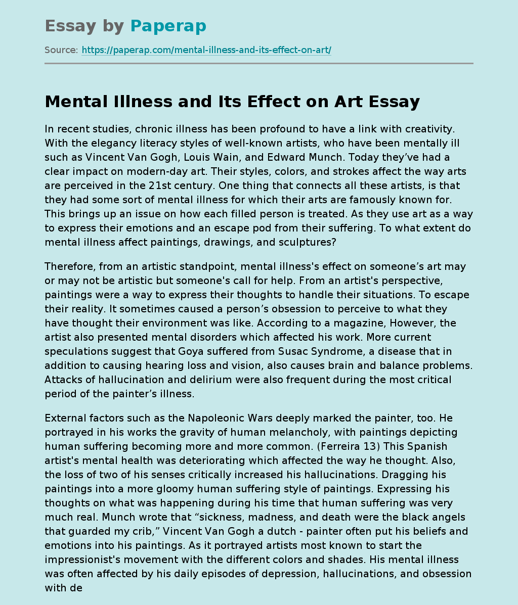 Mental Illness and Its Effect on Art