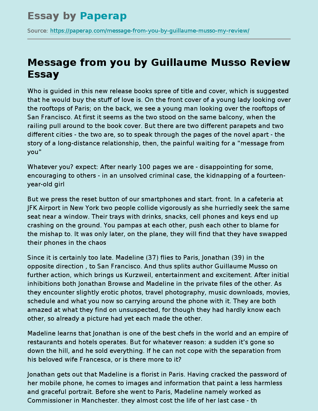 Message From You by Guillaume Musso: Book Review
