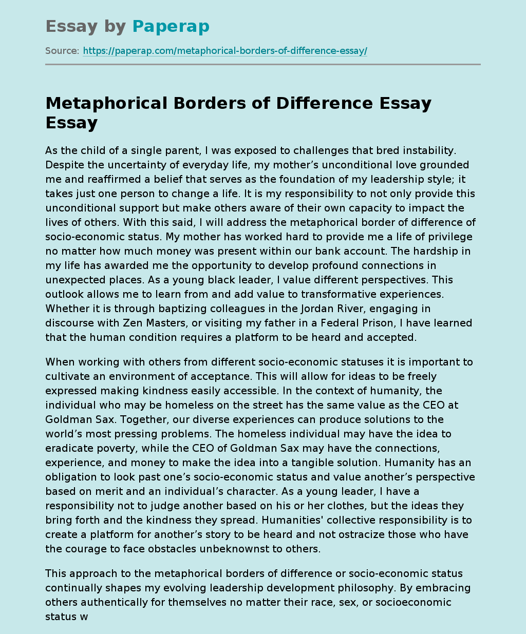 Metaphorical Borders of Difference Essay