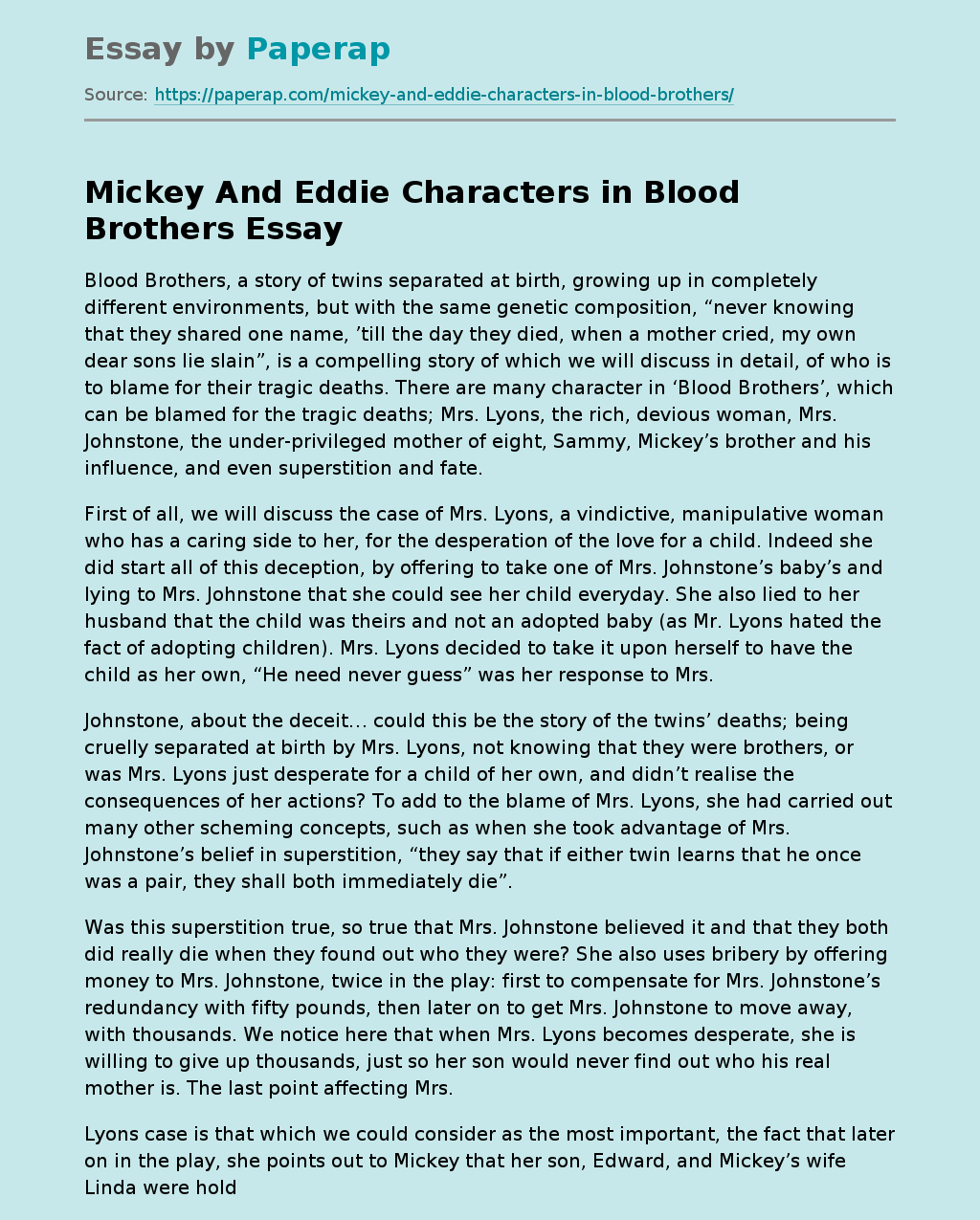 Mickey And Eddie Characters in Blood Brothers