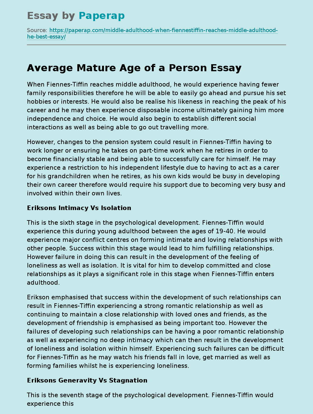 Average Mature Age of a Person