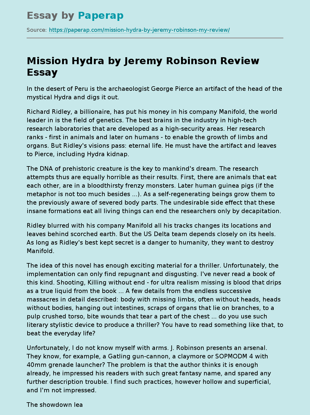 Mission Hydra by Jeremy Robinson Review