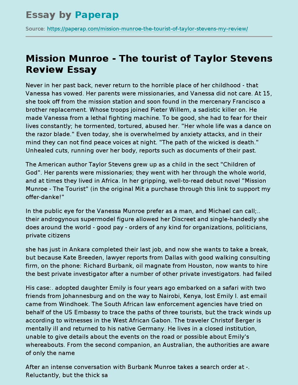 Mission Munroe - The tourist of Taylor Stevens Review