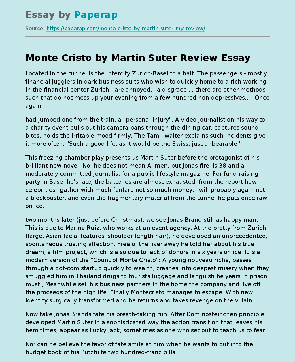 Monte Cristo by Martin Suter Review