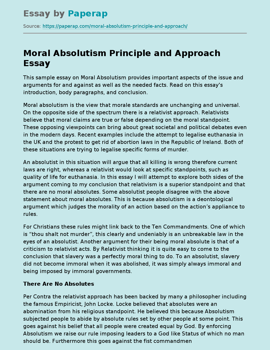 Moral Absolutism Principle and Approach