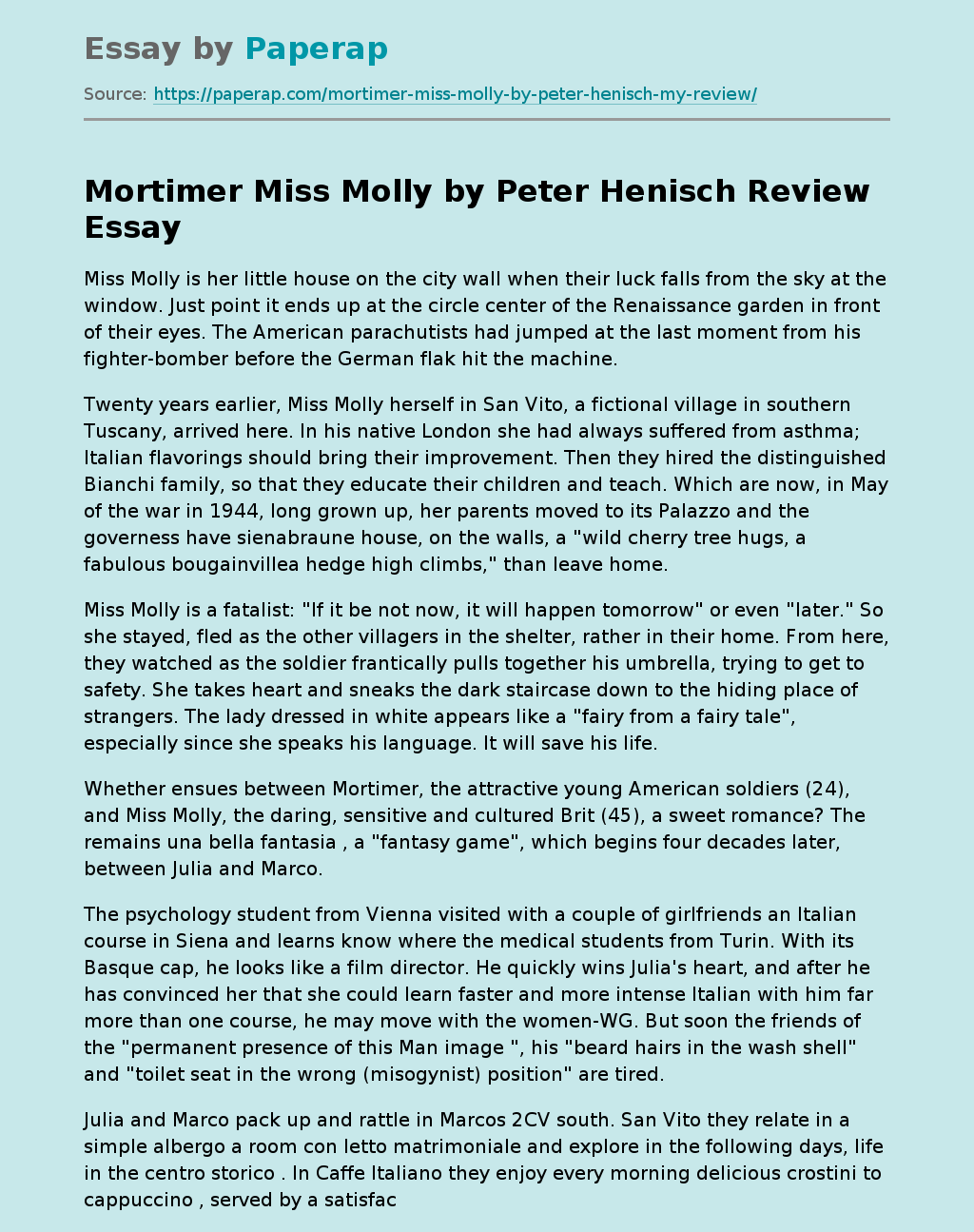 "Mortimer Miss Molly" by Peter Henisch