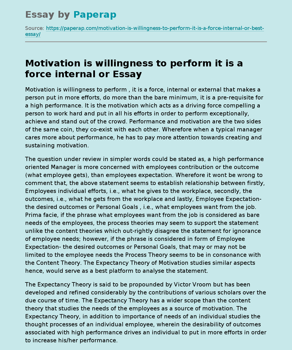 essay on motivation performance