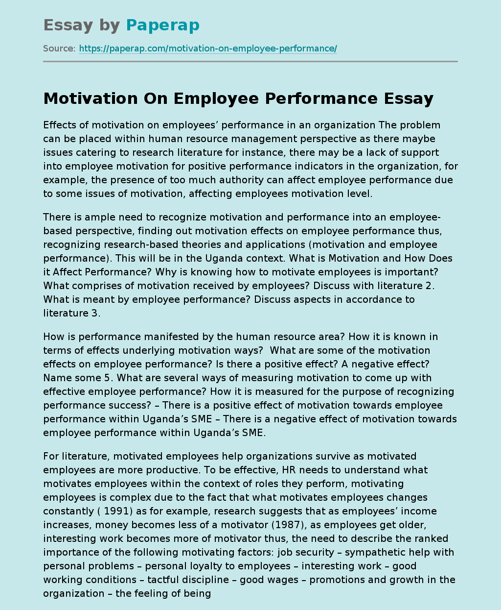 motivation employees essay