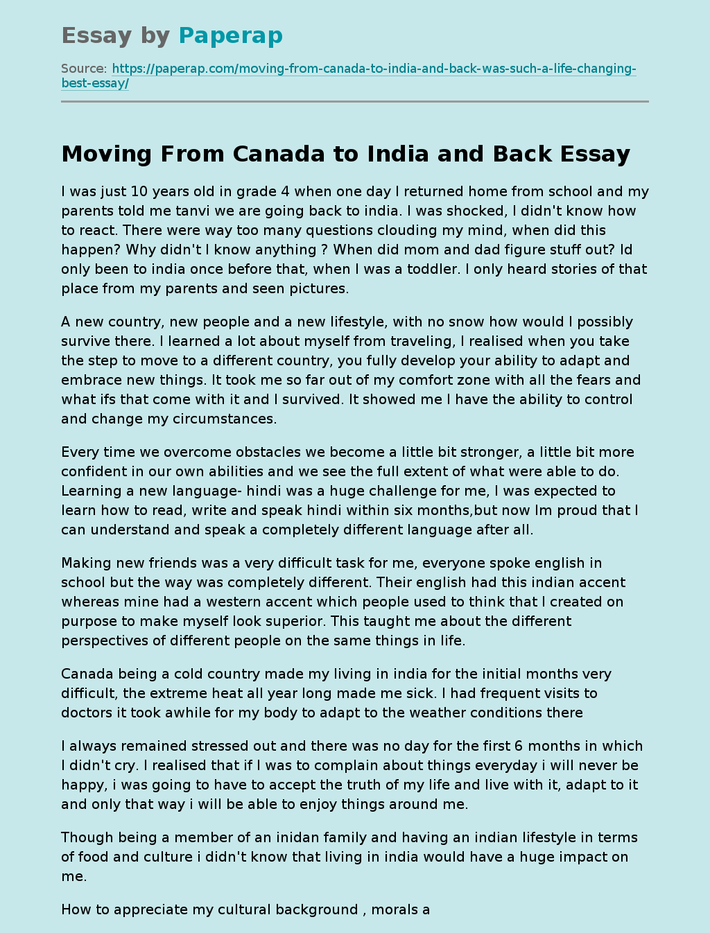 Moving From Canada to India and Back