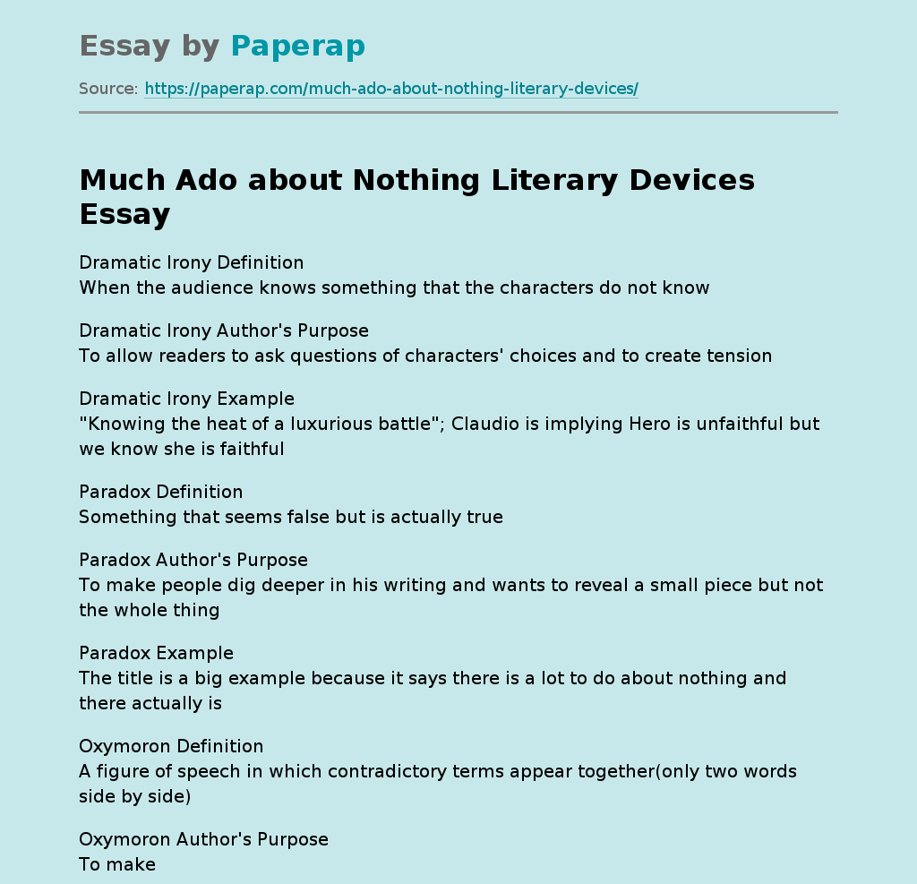 Much Ado about Nothing Literary Devices