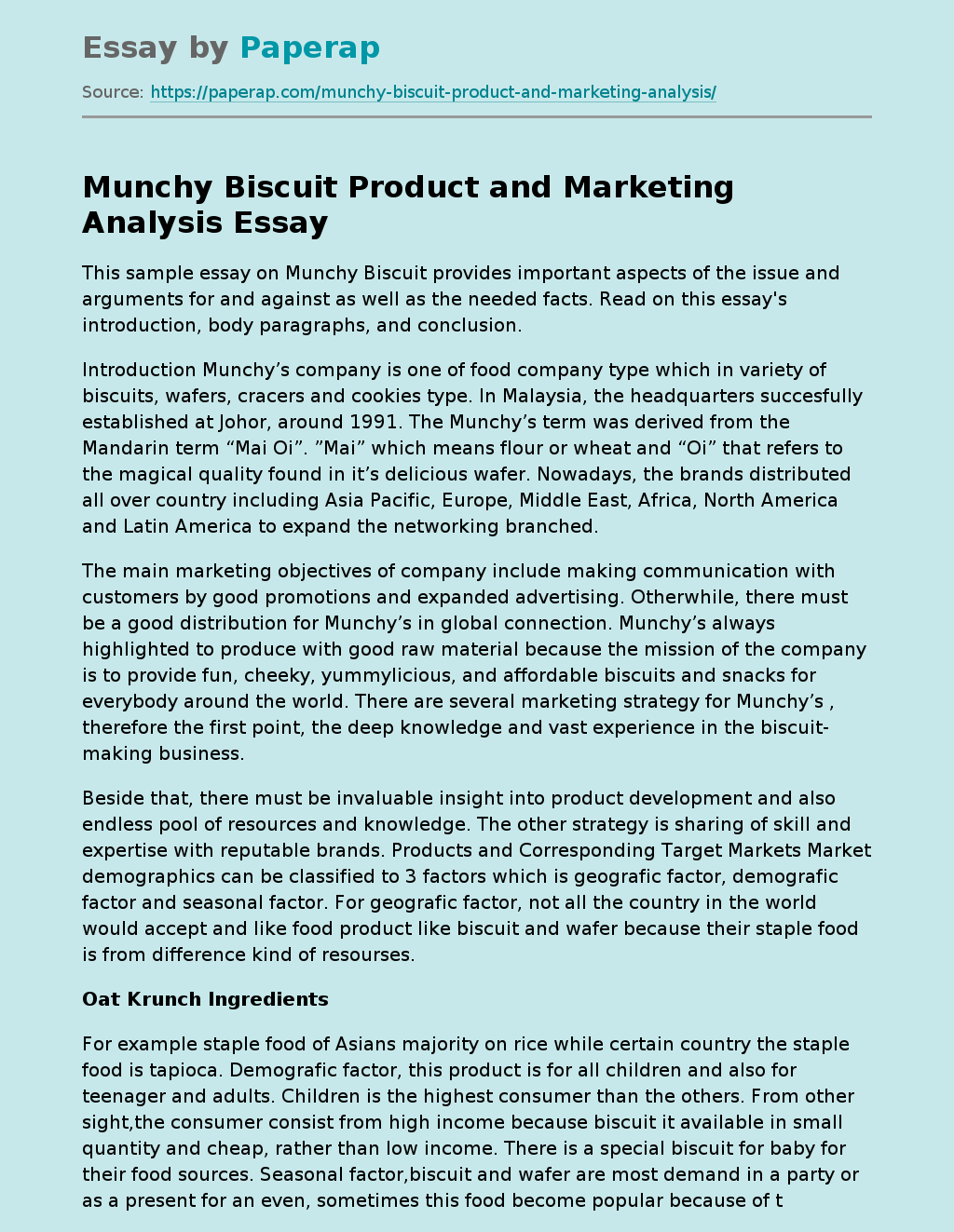 Munchy Biscuit Product and Marketing Analysis