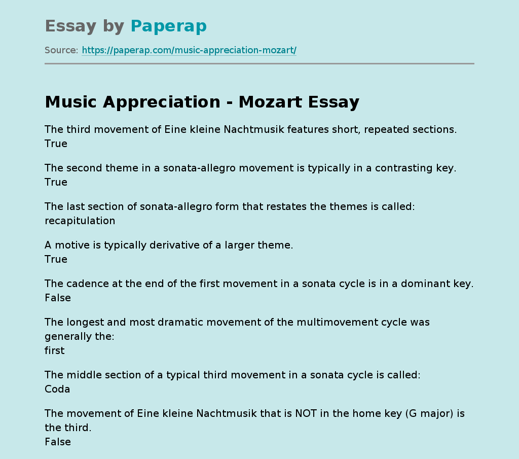 Music Appreciation - Mozart